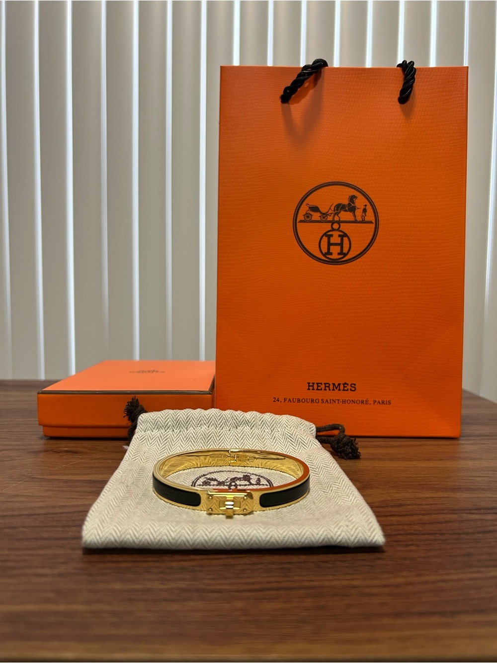 Hermes Gold and Black Enamel Clic H Bracelet